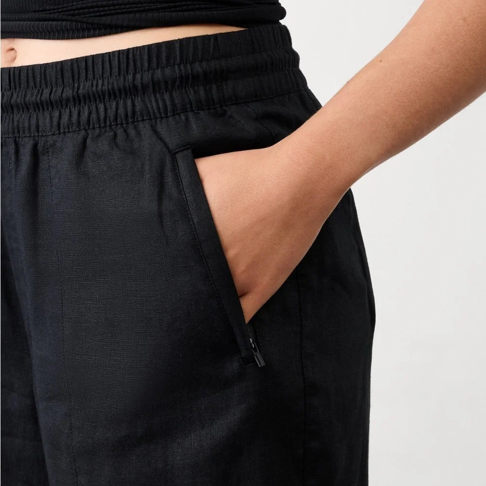 NWT Athleta Retreat Linen Wide Leg Black Pant Size Large